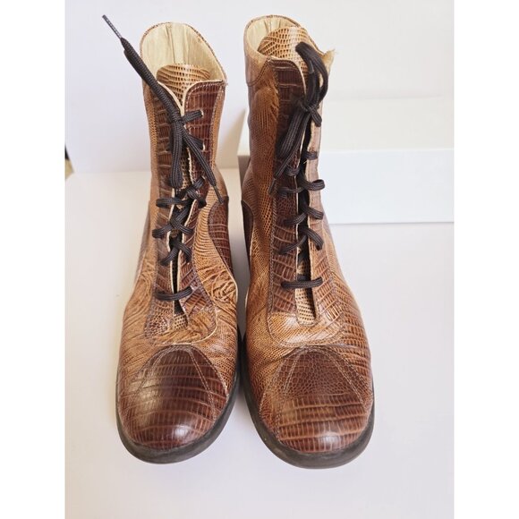 Victortian Boho Western Two Tone Colorblock Brown Lace Up Ankle Boots Shoes 37 7 - Picture 5 of 9